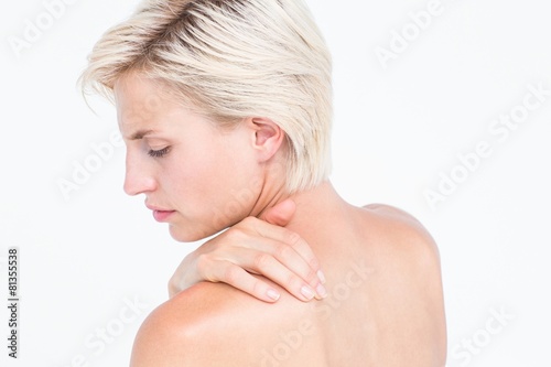 Foto Beautiful woman with neck pain
