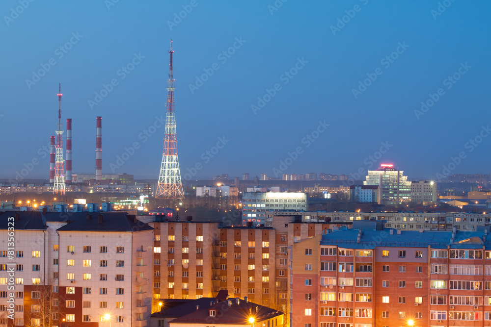 Night city, view of the TV towers