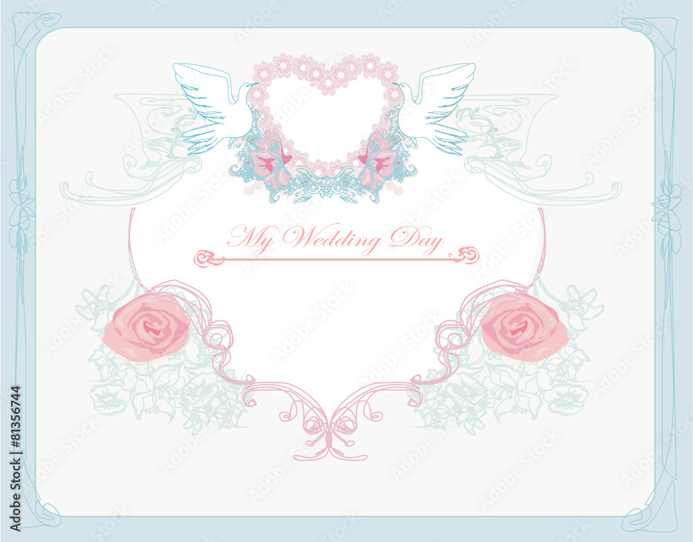 romantic card with love birds - Wedding Invitation