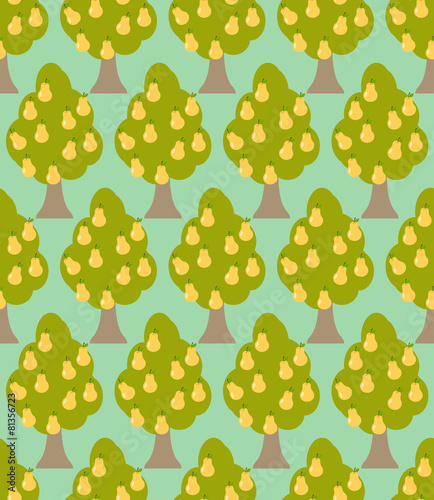 Pear tree seamless pattern. Orchard background. Garden trees orn