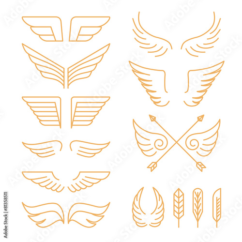 Vector set of linear icons - wings