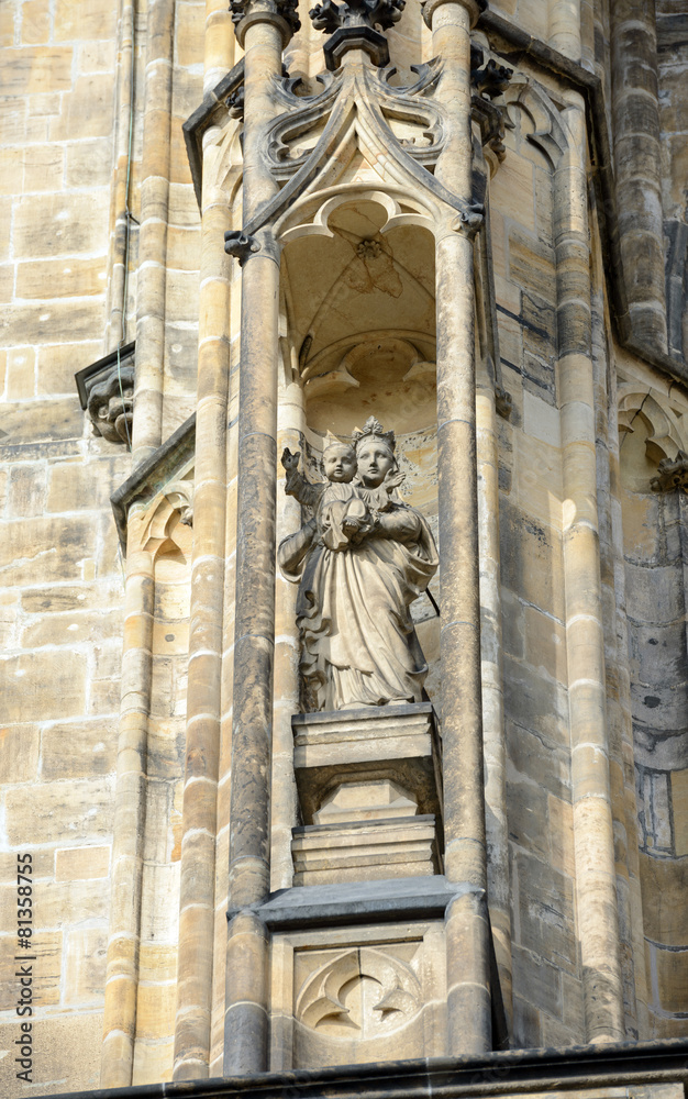 Sculpture above Golden Gate of St. Vitus cathedral, Prague.