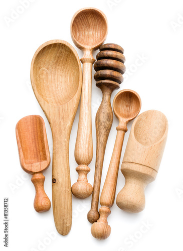 Carving wooden spoon isolated on white background cutout photo