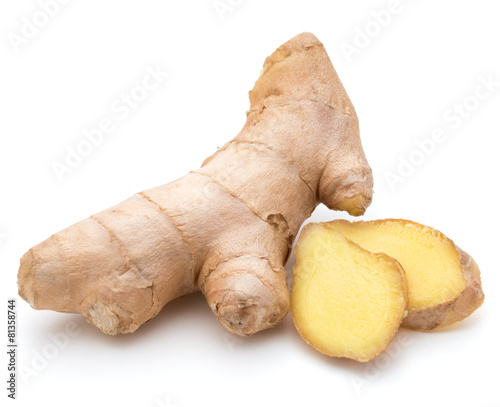 Fotografia Fresh ginger root or rhizome isolated on white background cutout