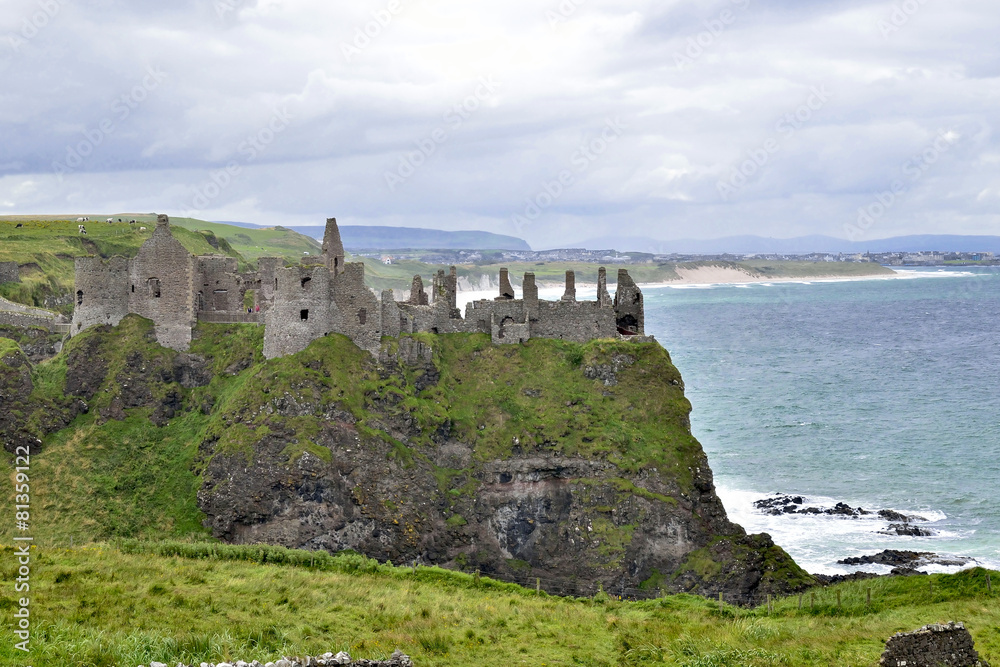 view of dunluce castle antrim county. northern ireland UK