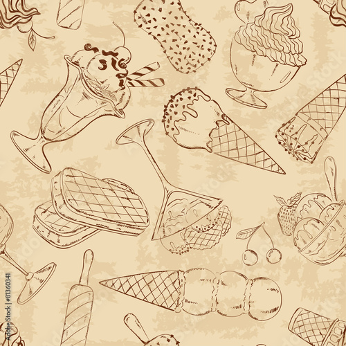 Retro sketch seamless pattern of ice cream