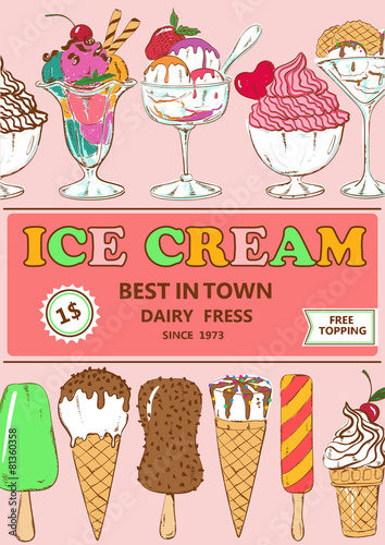 Colorful cartoon ice cream poster design.