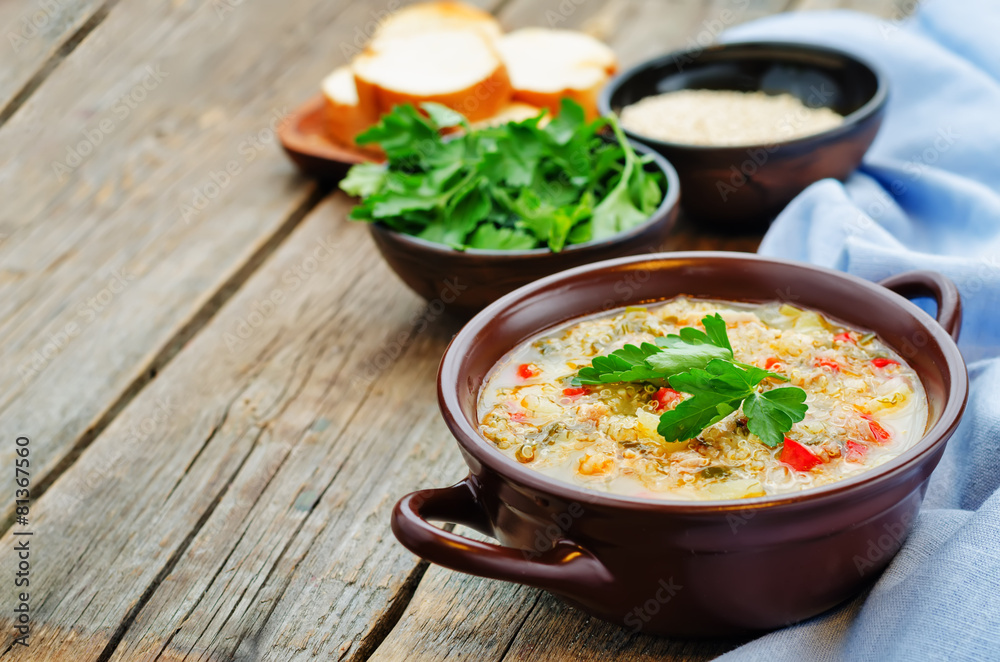 milk soup with potatoes, quinoa and peppers milk soup with potatoes, quinoa and peppers