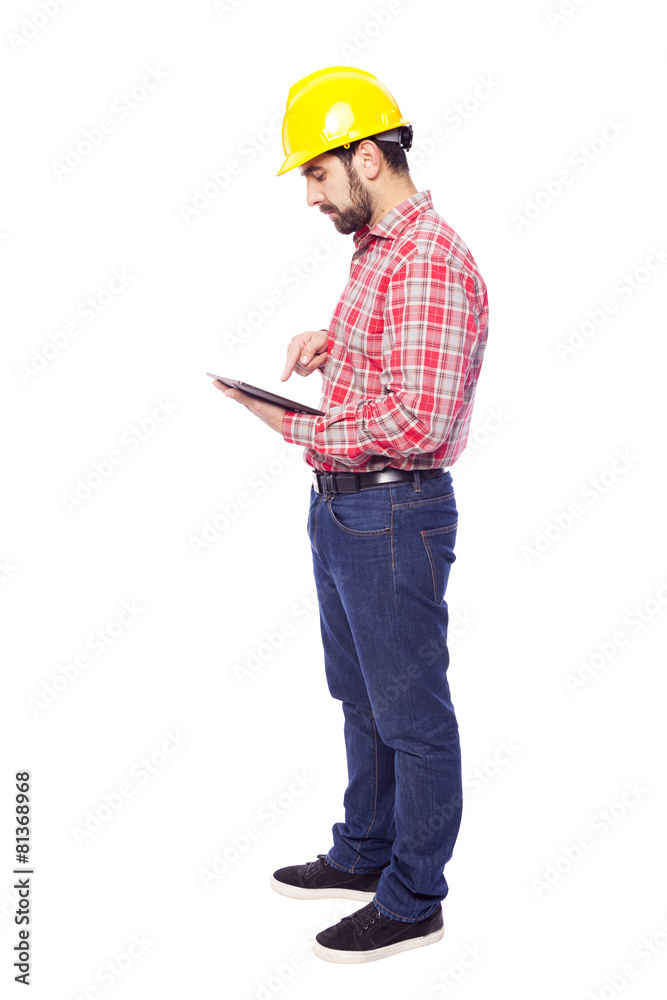 Full body of an architect holding a tablet computer, isolated on Full body of an architect holding a tablet computer, isolated on