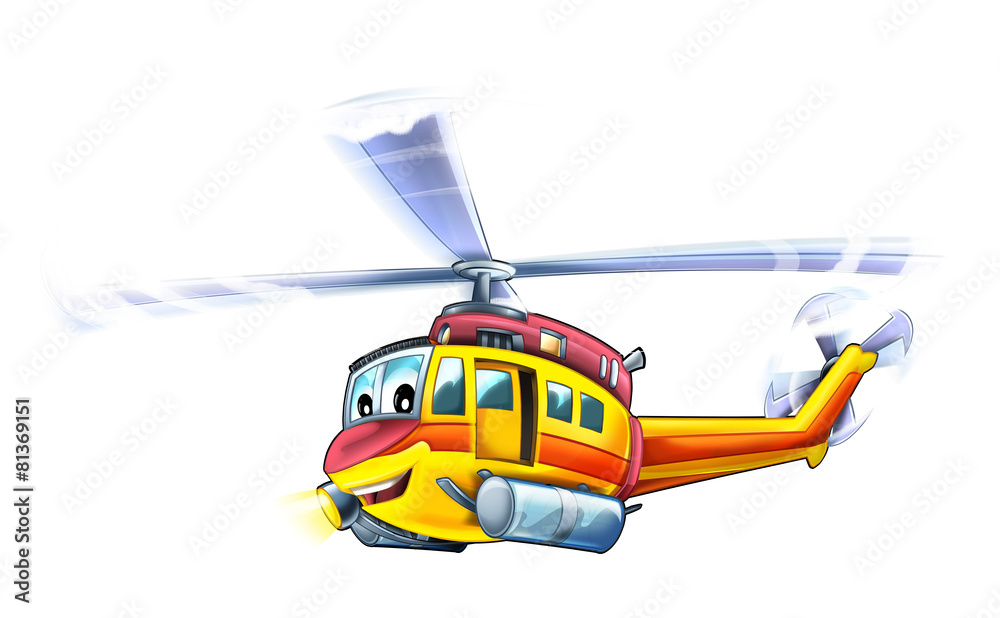 Fototapeta premium Cartoon plane - helicopter - caricature - illustration