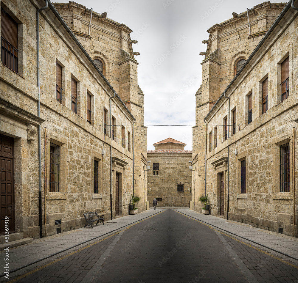 street with monuments in Rodrigo town, Spain - creative edition