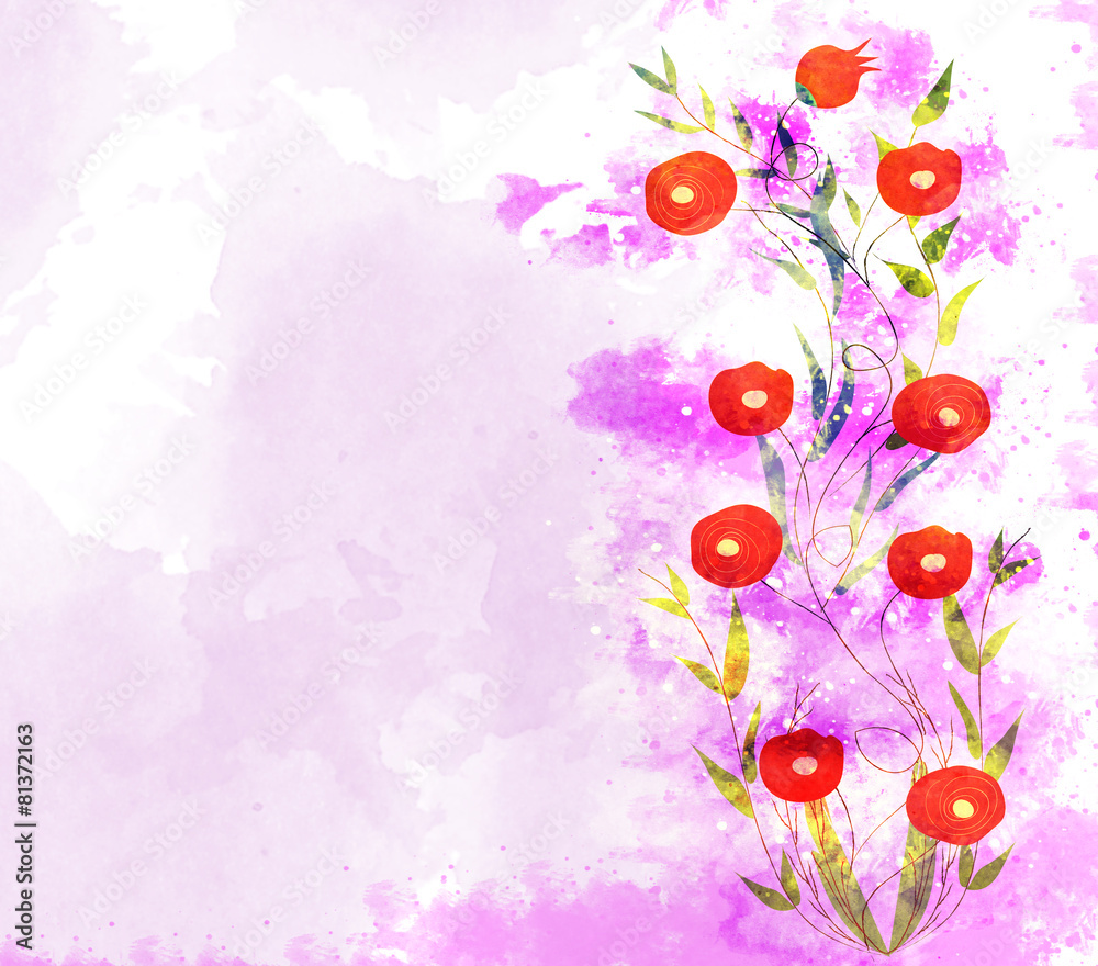 watercolor background, floral composition