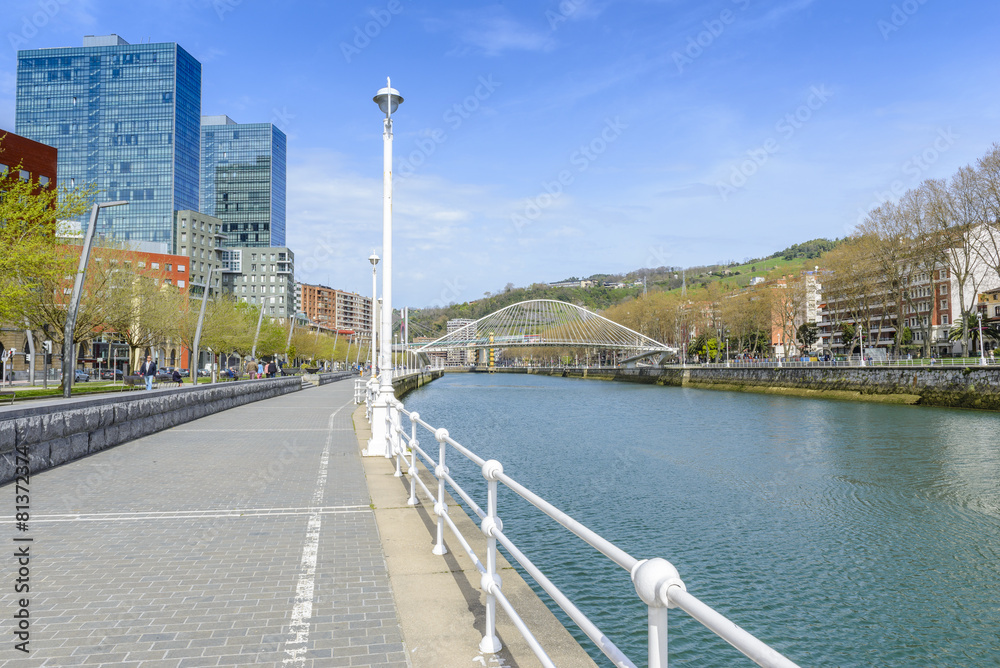 Riverside walk along Nervion river at Bilbao (Spain)