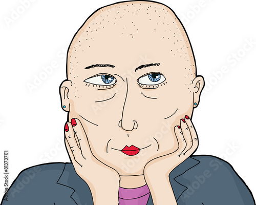 Isolated Wondering Woman with Shaved Head