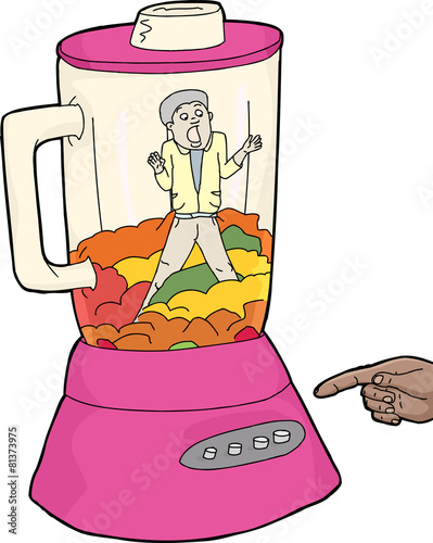 Man and Food in Pink Blender