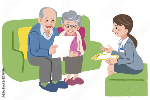 ケアマネージャー 老夫婦 Elderly couple meeting with Geriatric care manager