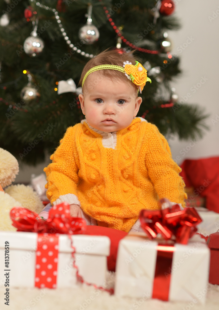 girl near Christmas tree girl near Christmas tree