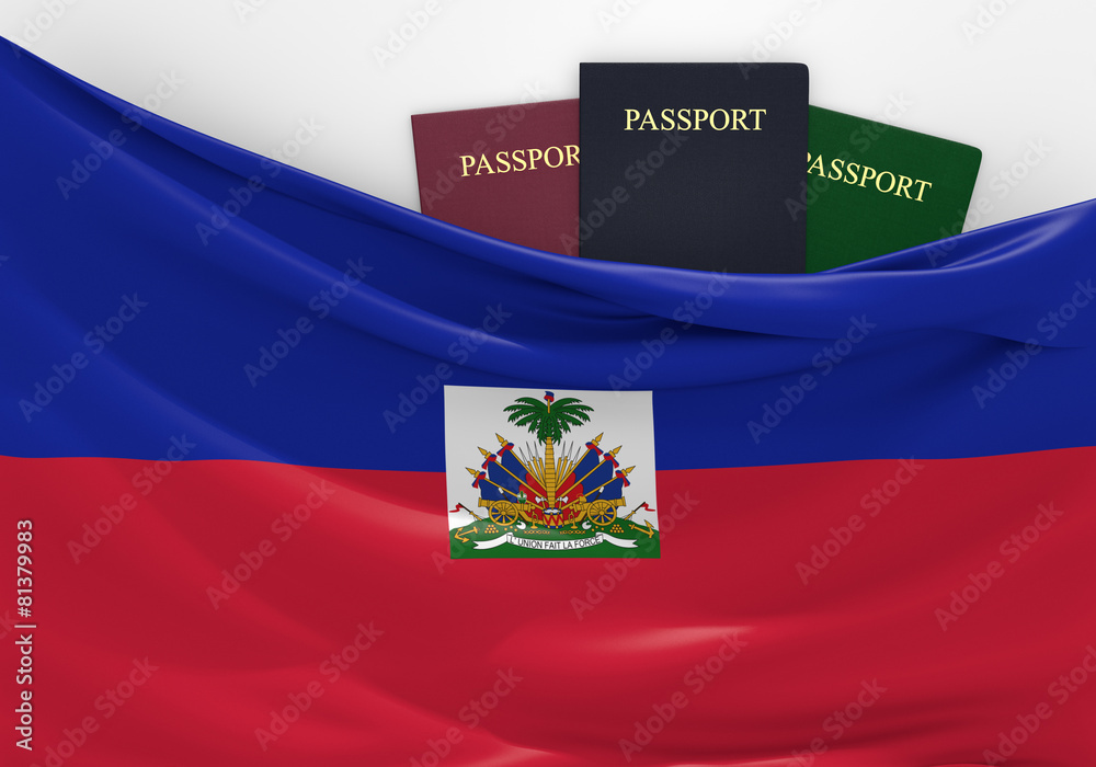 Fototapeta premium Travel and tourism in Haiti, with assorted passports