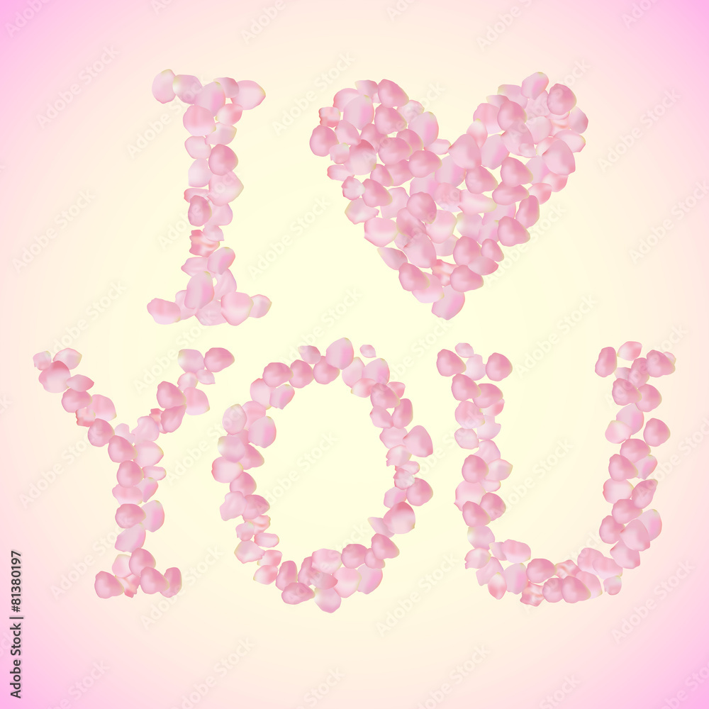 I Love You sign made of vector rose petals