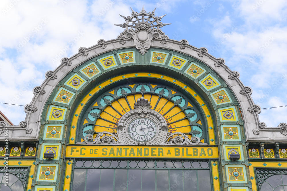Facade of Abando train station, Bilbao (Spain)