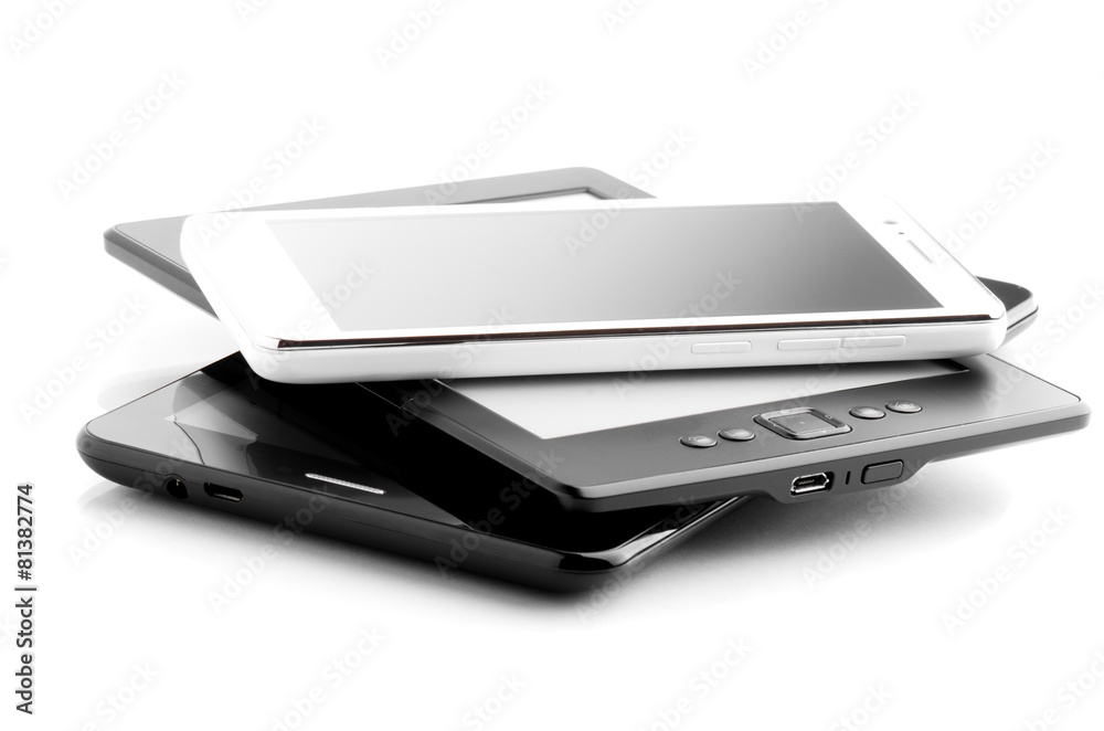 Book Reader Smart Phone And Tablet Isolated On White Book Reader Smart Phone And Tablet Isolated On White