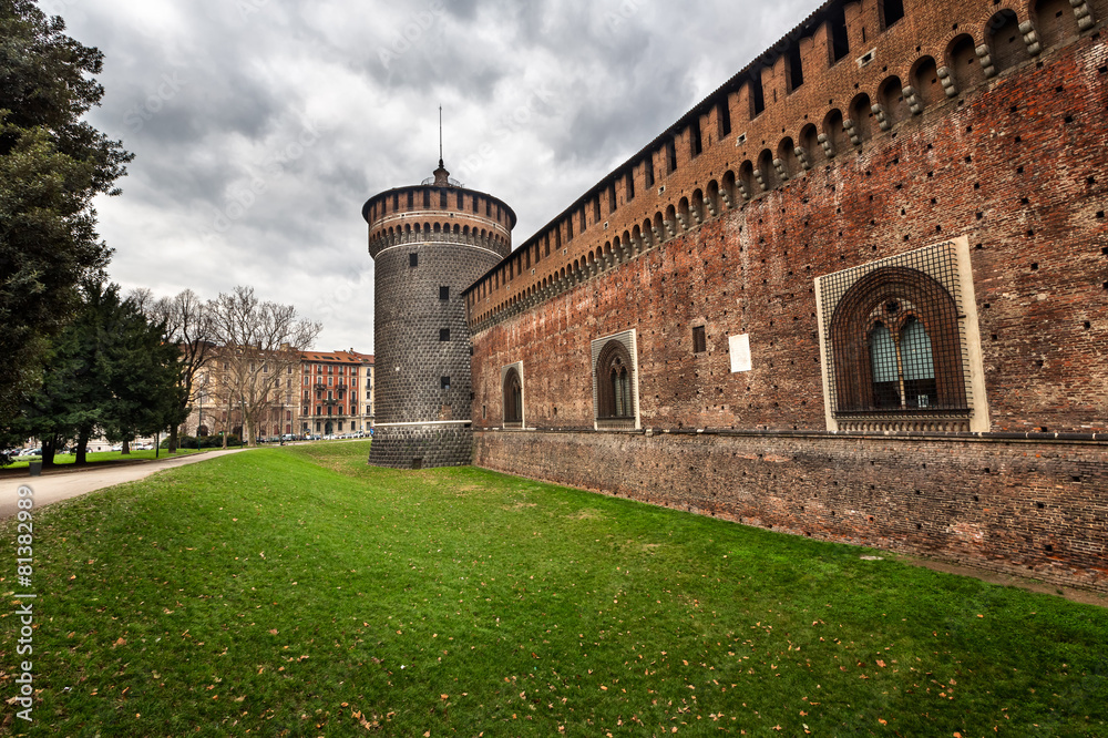 The Outer Wall of Castello Sforzesco (Sforza Castle) in Milan, I