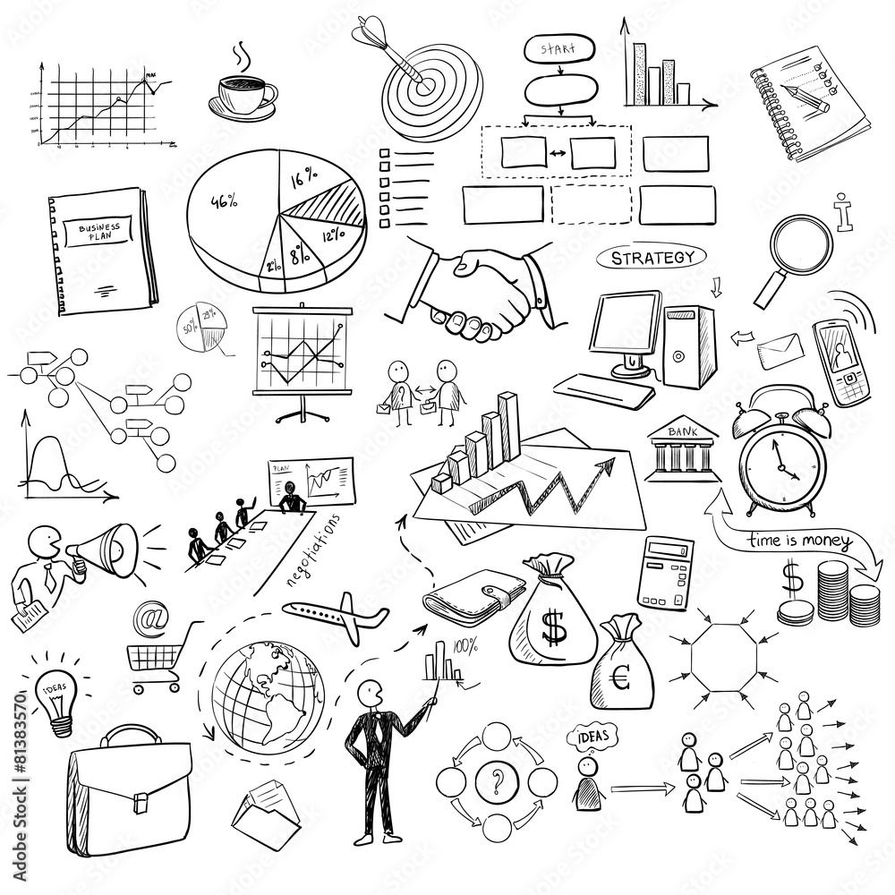 hand draw doodle web charts business finanse elements