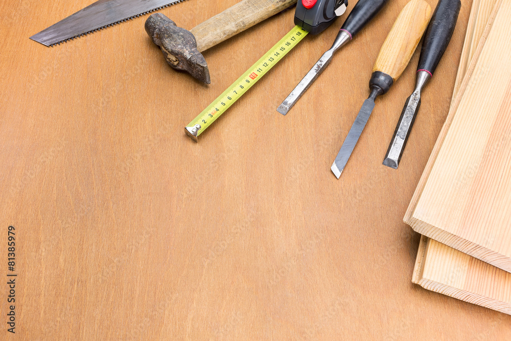 Carpenter tools on wood table