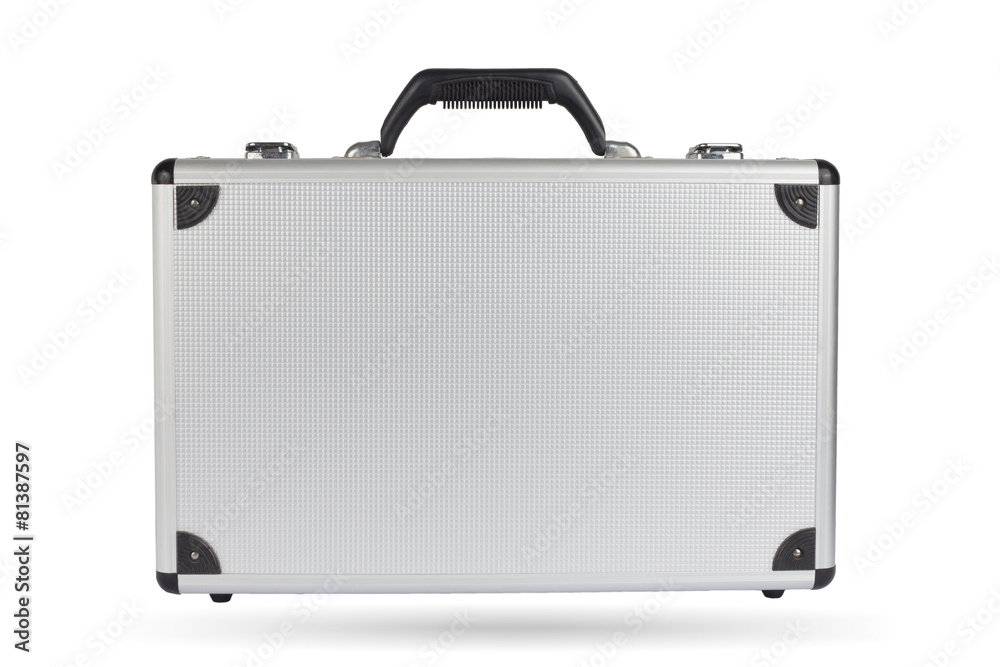 Silver steel suitcase isolated on white background. Silver steel suitcase isolated on white background.