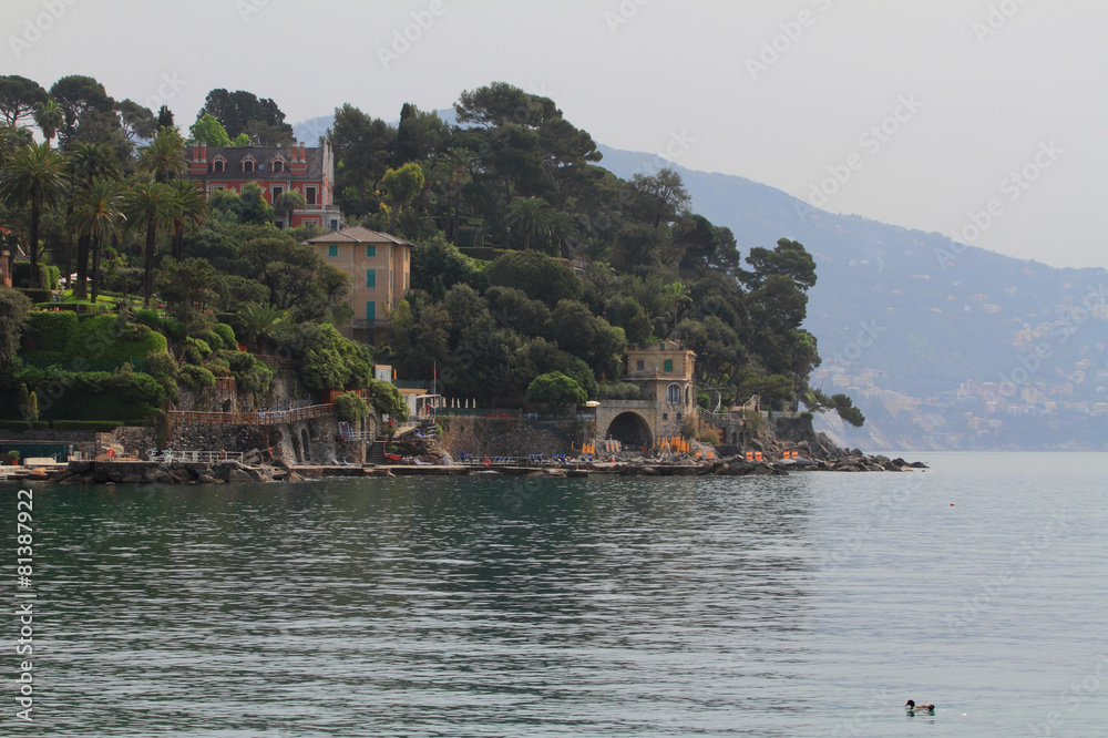 Resort on rocky coast. Santa Margherita Ligura, Genoa, Italy