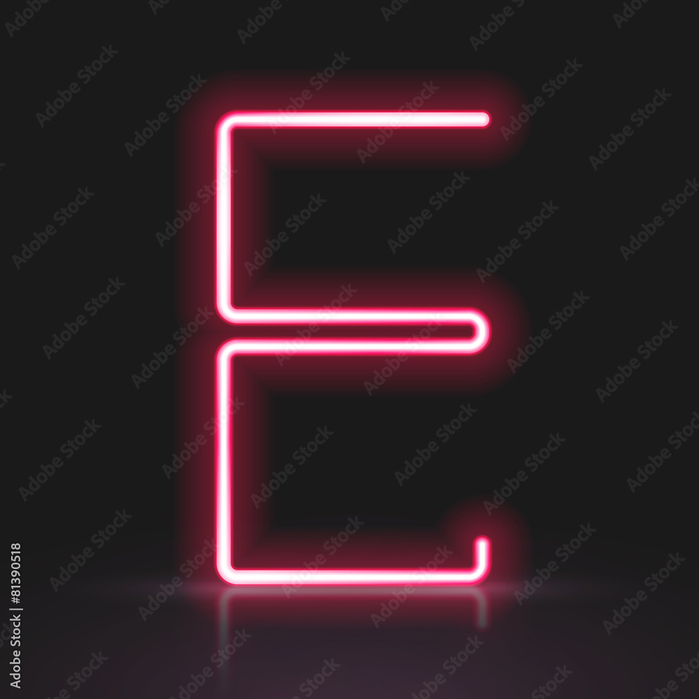 3d red neon light letter E 3d red neon light letter E