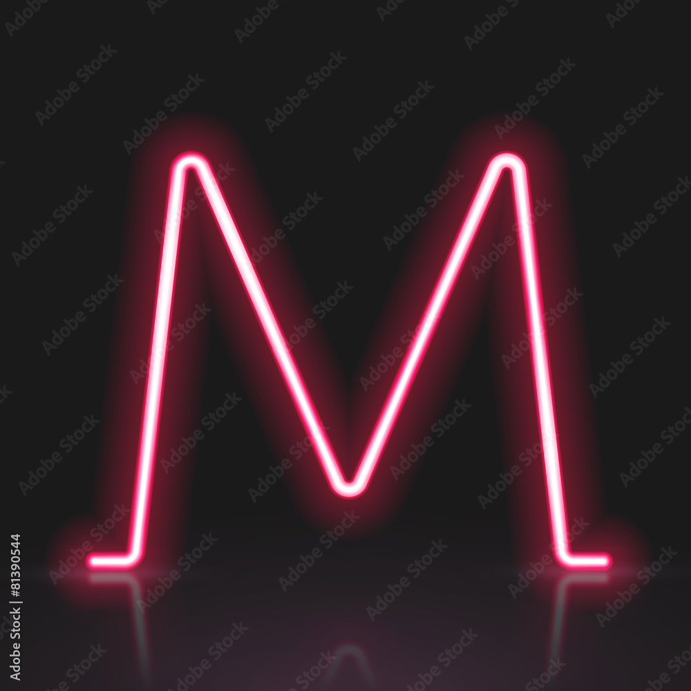 3d red neon light letter M 3d red neon light letter M