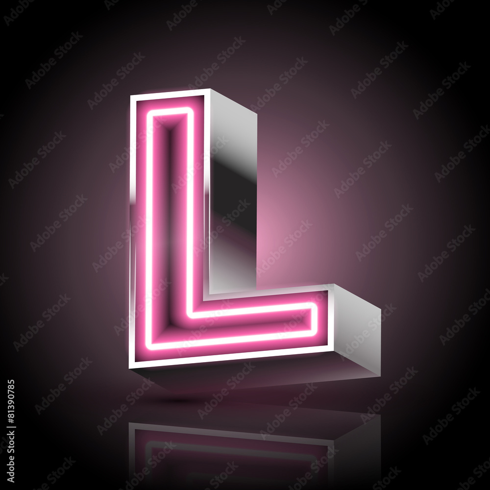 3d pink neon light letter L