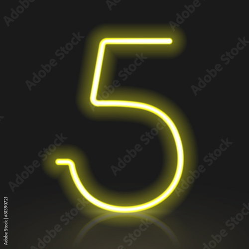 3d yellow neon light number 5
