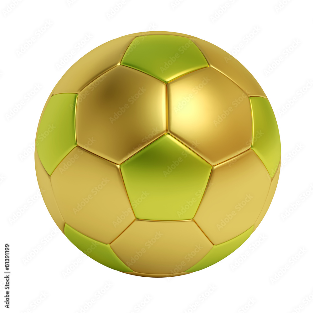 Golden and green soccer ball isolated on white background Golden and green soccer ball isolated on white background