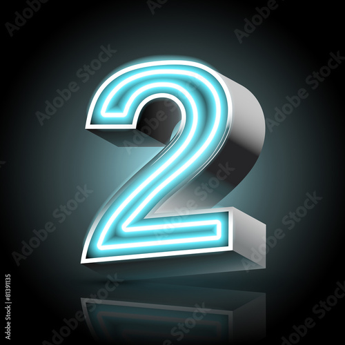 3d blue neon light number 2