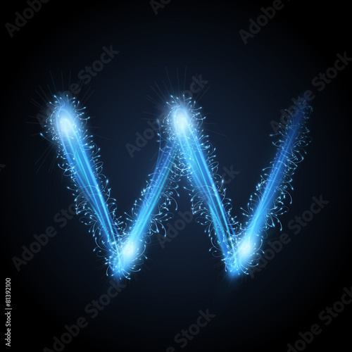 3d blue sparkler firework letter W