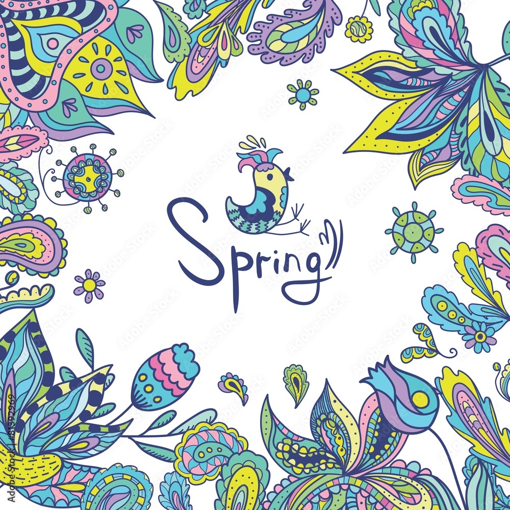 Fototapeta premium Spring Frame with Ethnic Ornaments