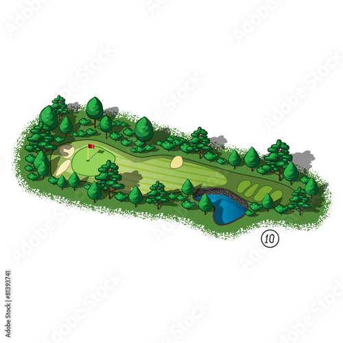 Vector golf course hole aerial isometric view