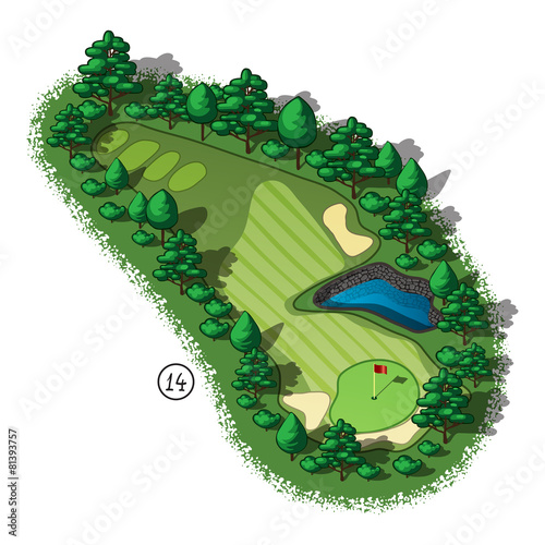 Vector golf course hole aerial isometric view