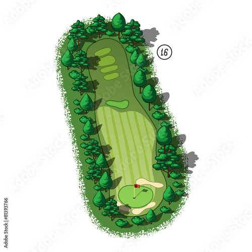 Vector golf course hole aerial isometric view