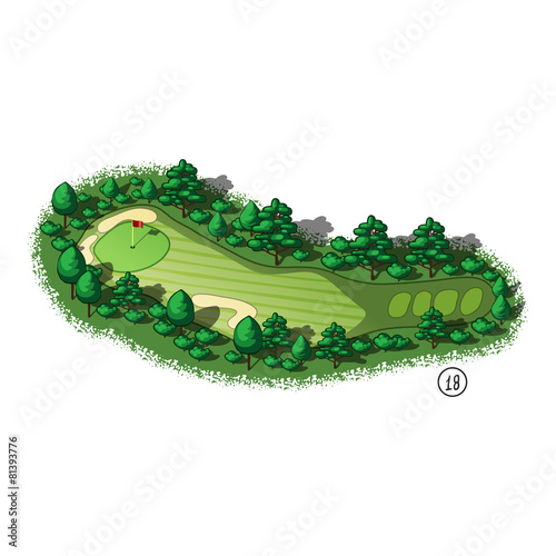 Vector golf course hole aerial isometric view