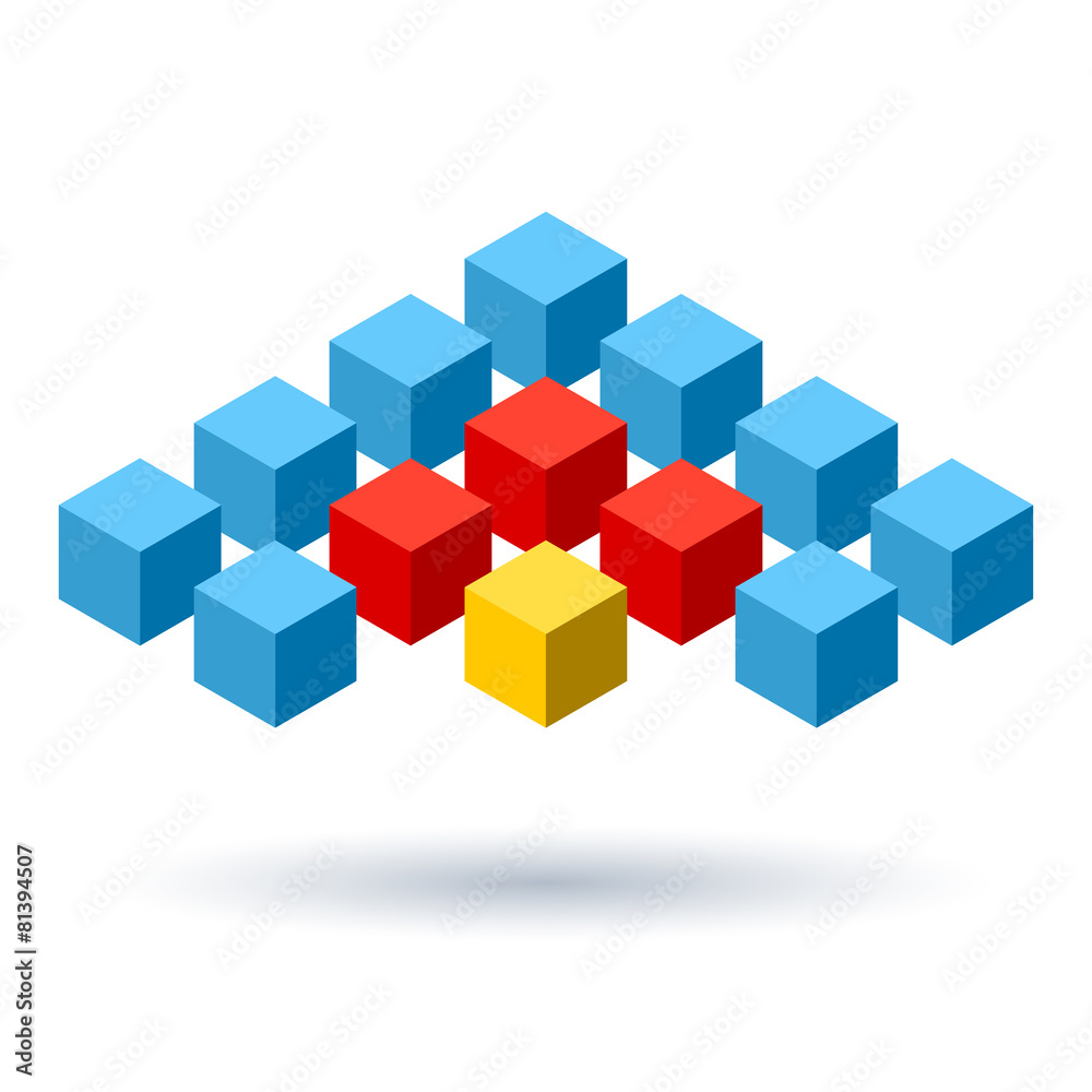 Blue cubes wings logo with red segments