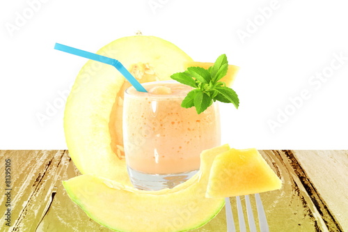 cantaloupe melon smoothie or milkshake with fruit and stevia