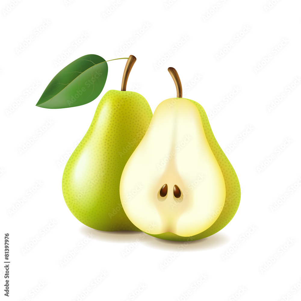Pear and slice isolated on white vector Pear and slice isolated on white vector