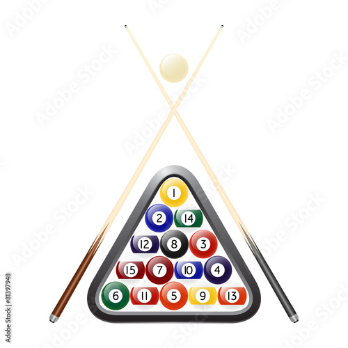 Vector billiards balls, triangle and two cues