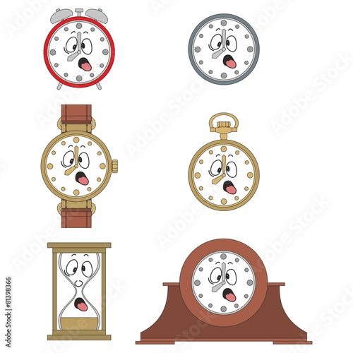 Cartoon funny clock face smiles 02