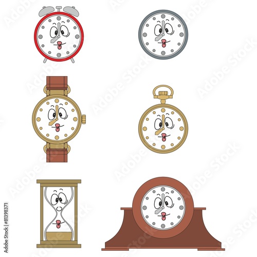 Cartoon funny clock face smiles 03