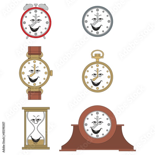 Cartoon funny clock face smiles 05