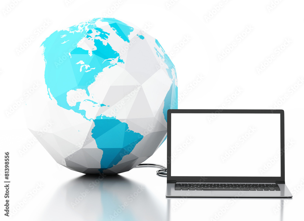 3d Laptop and earth globe. Global communication 3d Laptop and earth globe. Global communication